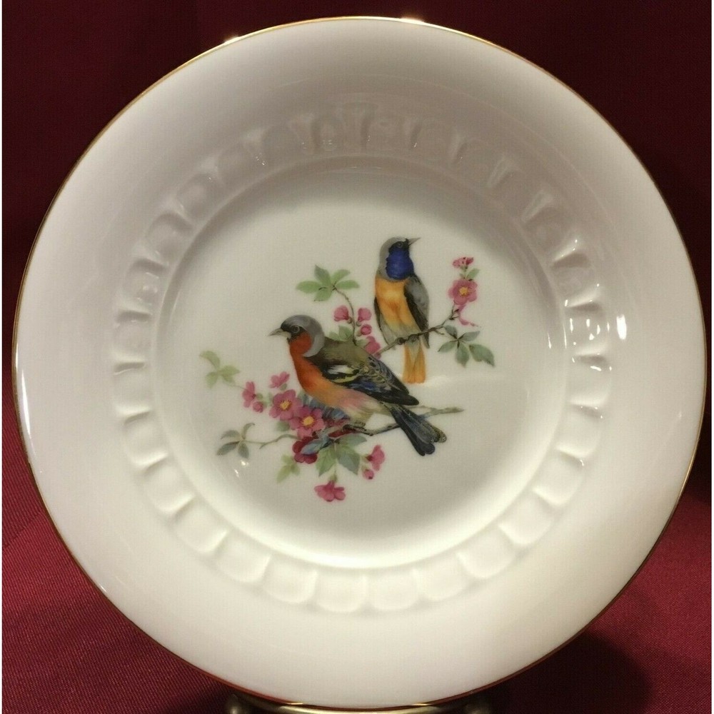 Josef Kuba JWK Plate Porcelain 7 5/8" Gold Rim Bird Rare Gold Beehive Mark D VTG